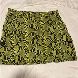 Topshop Lime Green Snake Print Mini Skirt
